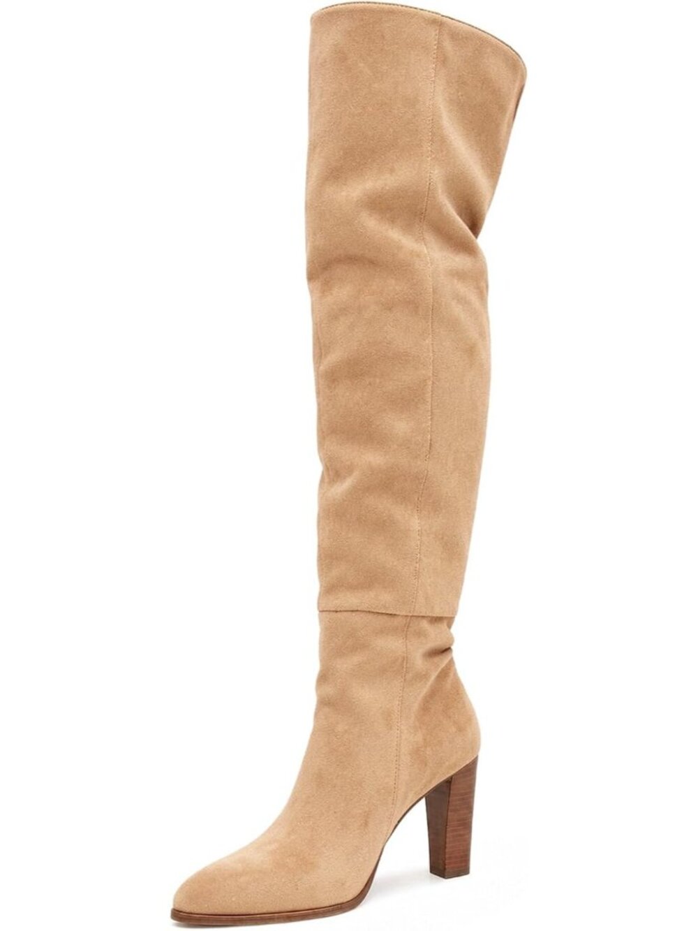 Women Khaki Suede Side Zipper Over-the-Knee Slouchy Chunky Block High Heel Boot